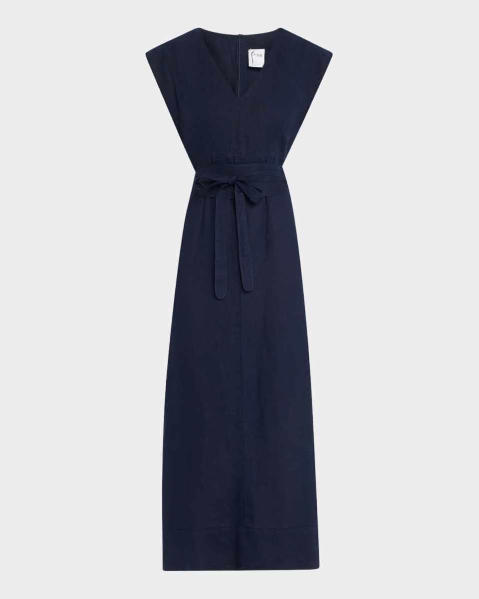 Beverly Tie-Waist Washed Linen Midi Dress